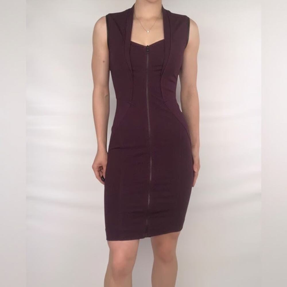 Yigal Azrouel Dress Bordo Elbise Zip-Up Bodycon Women's 6 Full Zip Burgundy